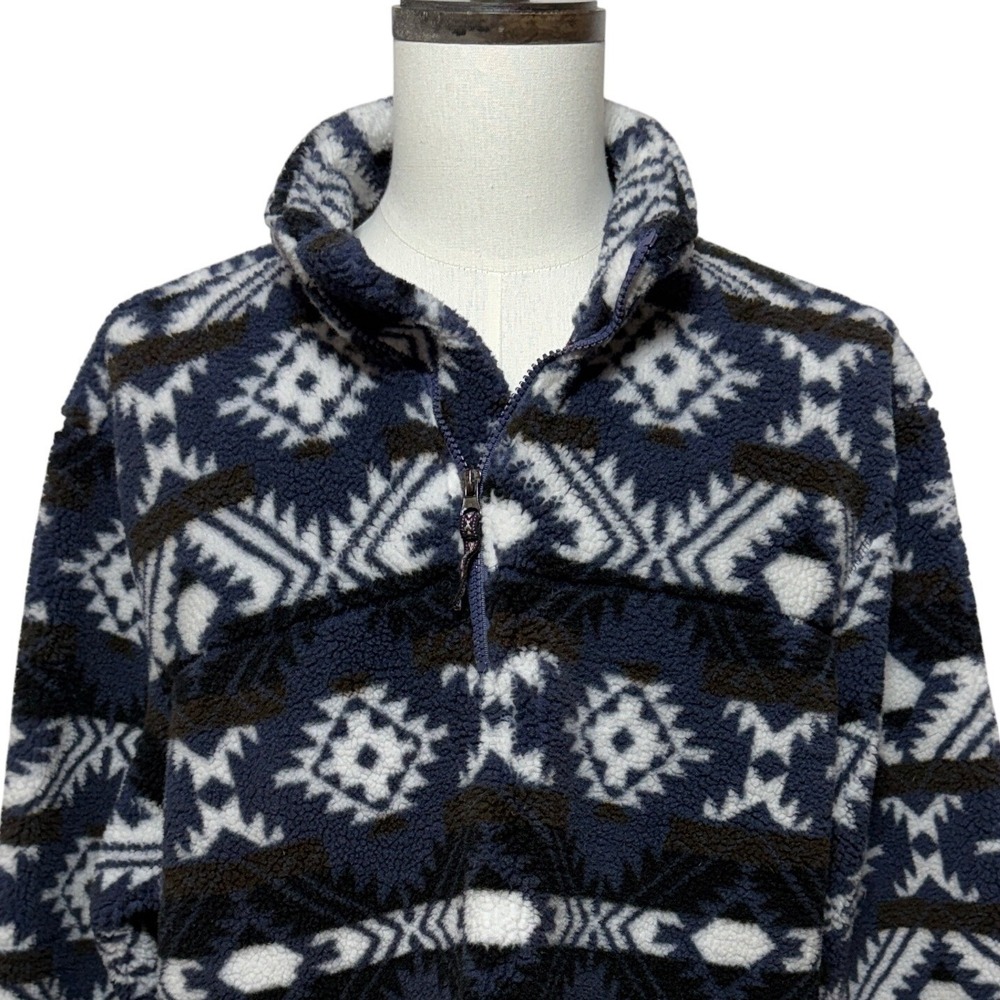 Mountain and Isles Fleece Men XL Blue Pullover 1/4 Zip Aztec Southwestern Sherpa